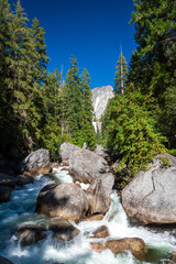 Beautiful Vernal Fall on the Mist Trail in Yosemite National Park, California, USA.