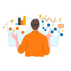 Man Working In Virtual World Illustration