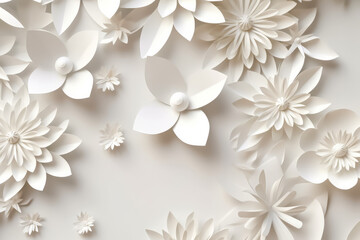 White paper abstract 3D flowers background. Beautiful romantic floral design