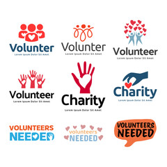 Set of volunteer vector logo template suitable for health or business charity.
