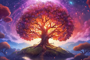 Beautiful Tree of Life illustration, sacred symbol. Individuality, prosperity and growth concept.