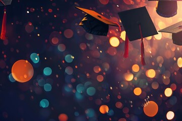 Background for congratulating graduates. Graduation background with empty space for copy or paste. Template for greeting card, banner, invitation, label, etc - obrazy, fototapety, plakaty