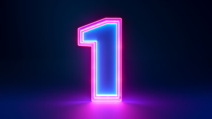 3D Neon Glow Number One on a Dark Futuristic Background