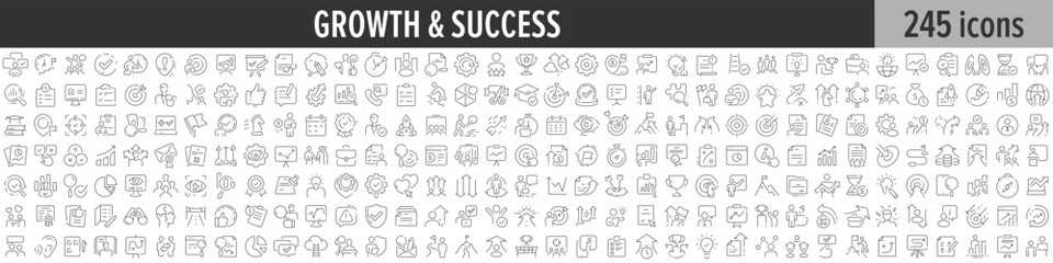 Growth and Success linear icon collection. Big set of 245 Growth and Success icons. Thin line icons collection. Vector illustration