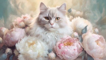 花に囲まれた可愛いにゃんこ