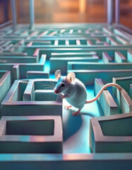 a white mice inside a maze in a lab - obrazy, fototapety, plakaty