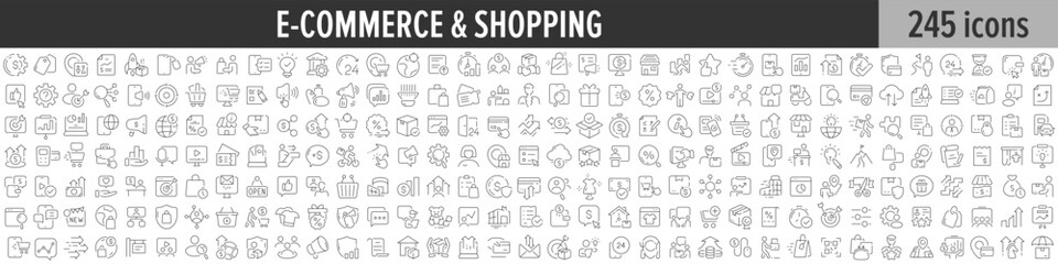 E-Commerce and Shopping linear icon collection. Big set of 245 E-Commerce and Shopping icons. Thin line icons collection. Vector illustration