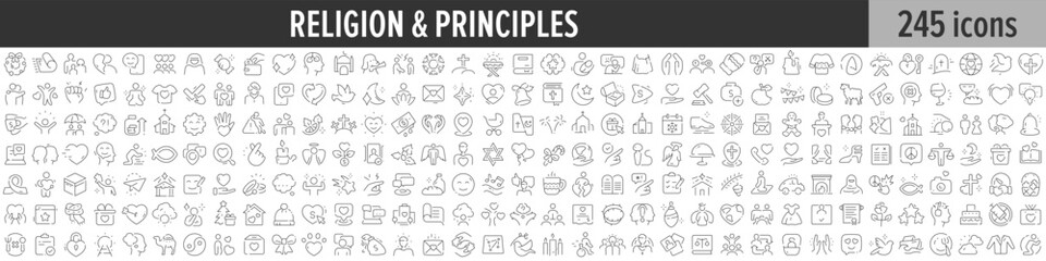 Religion and Principles linear icon collection. Big set of 245 Religion and Principles icons. Thin line icons collection. Vector illustration
