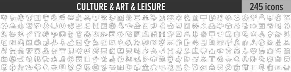 Culture, Art and Leisure linear icon collection. Big set of 245 Culture, Art and Leisure icons. Thin line icons collection. Vector illustration