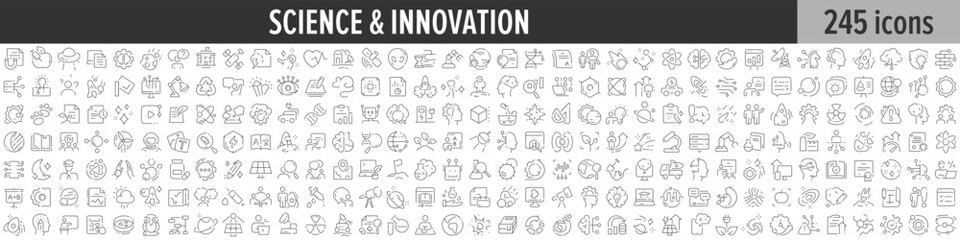 Science and Innovation linear icon collection. Big set of 245 Science and Innovation icons. Thin line icons collection. Vector illustration