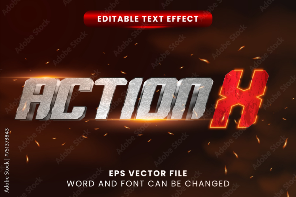 Poster action x cinematic 3d editable vector text effect