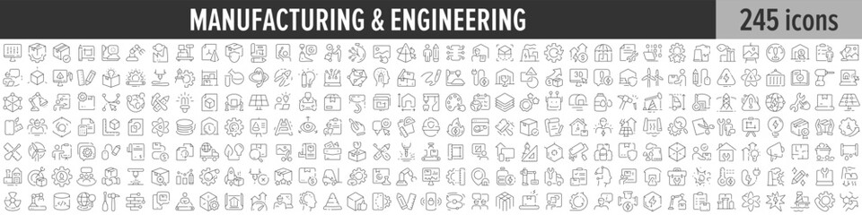 Fototapeta na wymiar Manufacturing and Engineering linear icon collection. Big set of 245 Manufacturing and Engineering icons. Thin line icons collection. Vector illustration