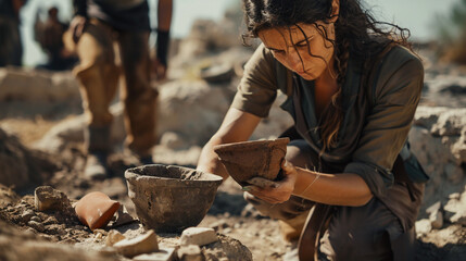 Naklejka premium Female archaeologist