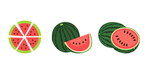 Cute red sliced watermelon illustration set.