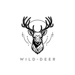 Vector geometric deer line art. Low poly style animal drawing. Modern Christmas symbol. black and white wild deer head line art silhouette