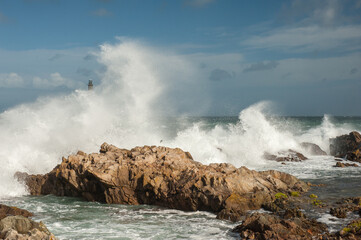 Rough sea near Goury Normandy France on a stormy day