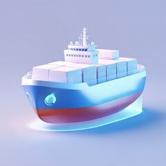 Glossy stylized glass icon of cargo, ship, container, boat, transport, shipping, vessel, transportation, carrying, goods
