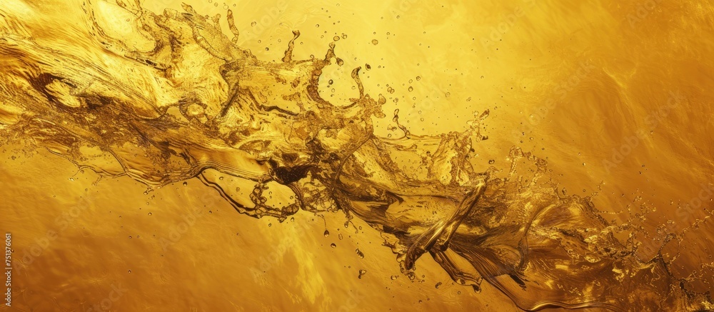 Poster a close-up view of water splashing onto a yellow surface, creating a dynamic and artistic abstract s