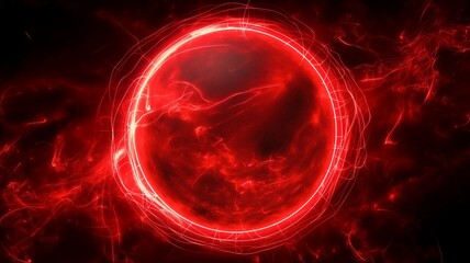Abstract Red Energy Orb with Electric Sparks on Dark Background