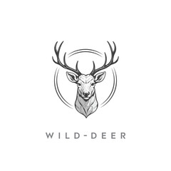 Vector geometric deer line art. Low poly style animal drawing. Modern Christmas symbol. black and white wild deer head line art silhouette
