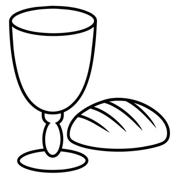 Weinkelch und Brot - Abendmahl - Ausmalbild f&uuml;r Kinder zu Ostern