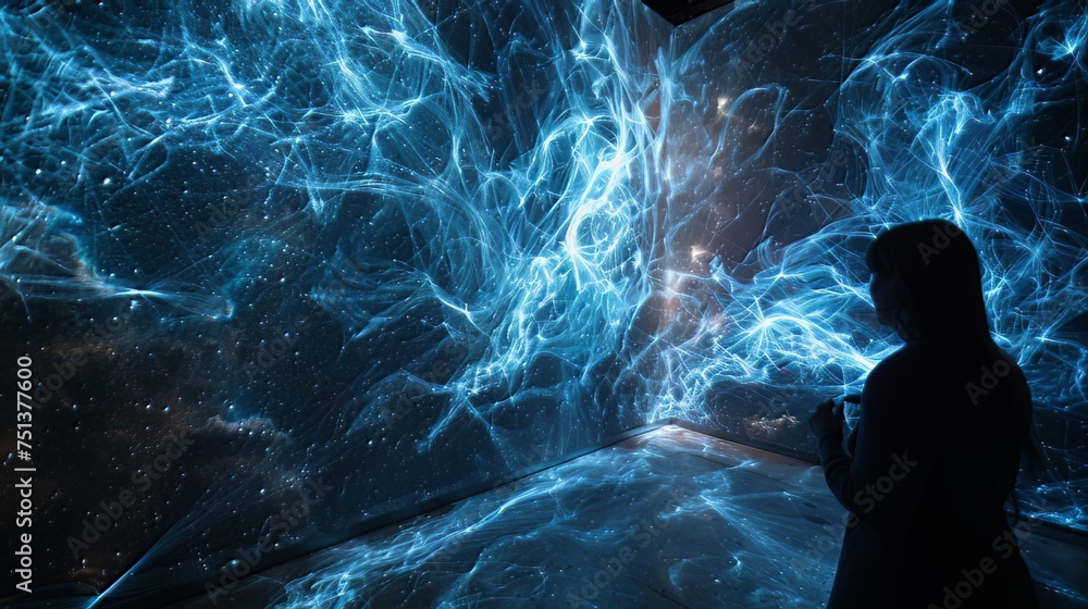 Poster cosmic mesh reality warp: step into the cosmic mesh reality warp, a mind-bending 3d experience where