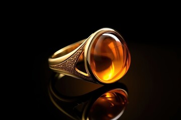 Jewelry ring with precious stone on black background. Jewelry background with copy space.