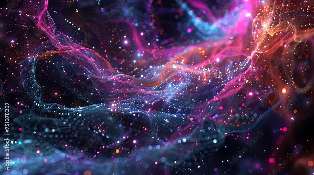 Poster cosmic mesh reality warp: step into the cosmic mesh reality warp, a mind-bending 3d experience where