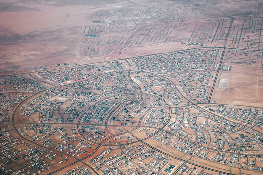 Top view of a residential area Madinat al riyad. Abu Dhabi. United Arab Emirates