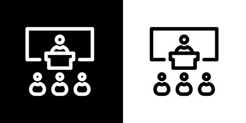 Conference icon. Business icon. Tool icon. CEO icon. Black icon. Black line icon. Silhouette.