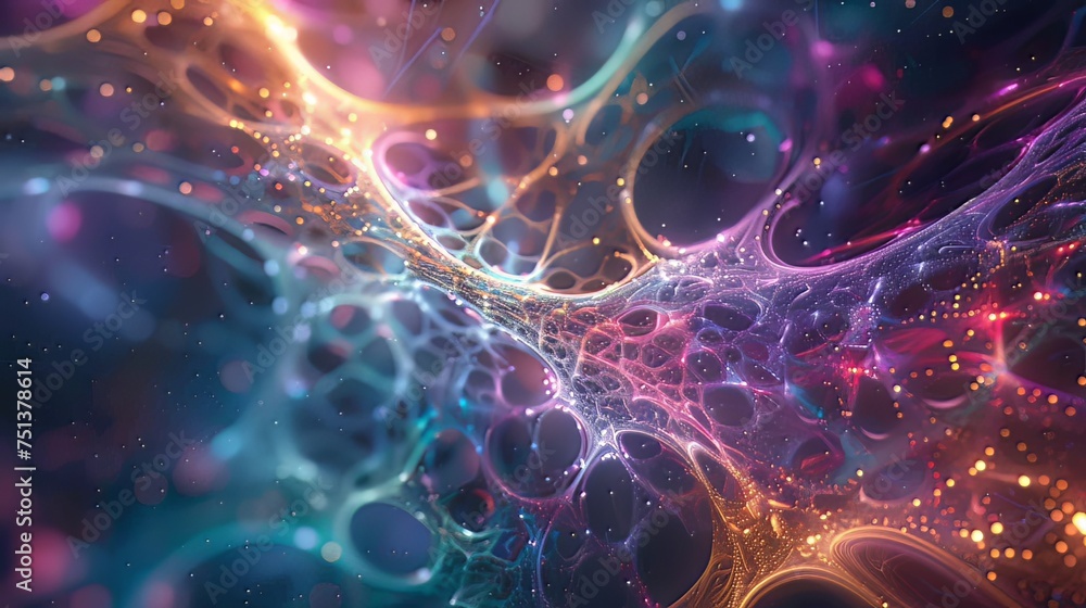 Poster cosmic mesh reality warp: step into the cosmic mesh reality warp, a mind-bending 3d experience where