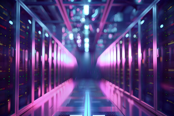 Cloud data storage concept - srver room with cloud icon