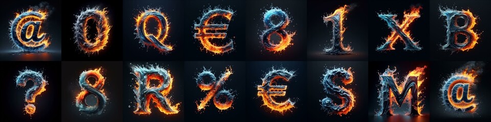Lettering Typeface That Blends water and fire. AI generated illustration