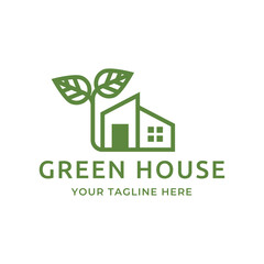 Green house logo design vector illustration. eco green home farm plant cultivation logo design