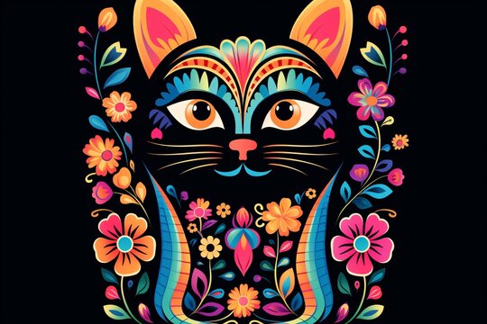 a colorful cat with flowers