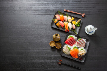 寿司、刺身、和食俯瞰撮影
