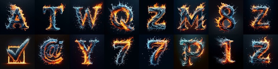 Fototapeta premium Lettering Typeface That Blends water and fire. AI generated illustration