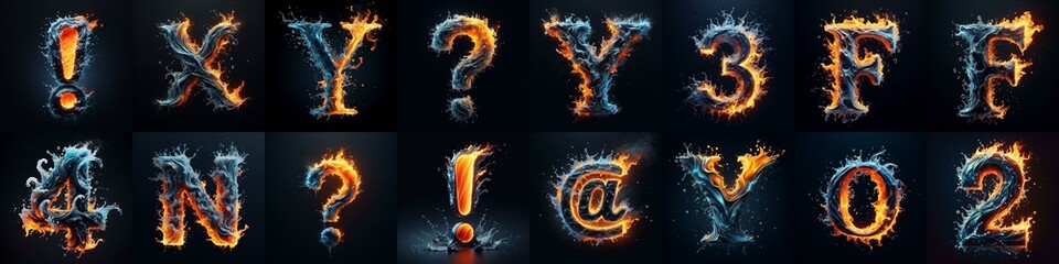 Fototapeta premium Lettering Typeface That Blends water and fire. AI generated illustration