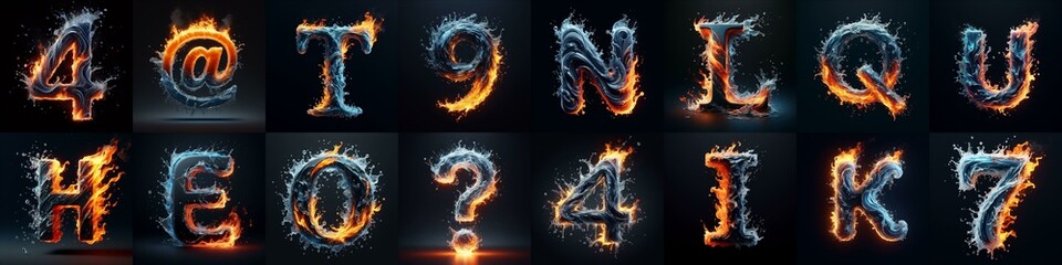 Lettering Typeface That Blends water and fire. AI generated illustration