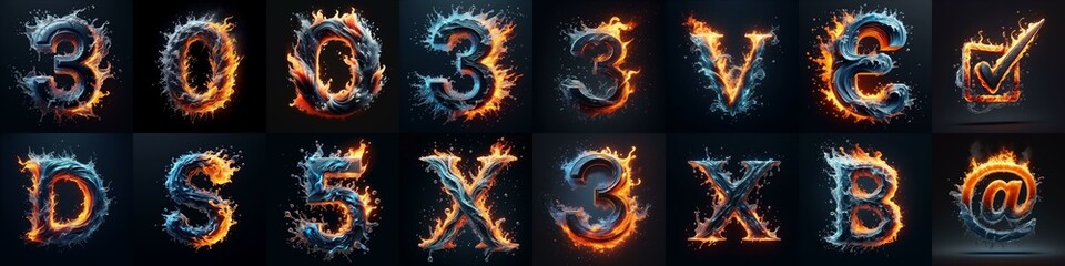 Lettering Typeface That Blends water and fire. AI generated illustration
