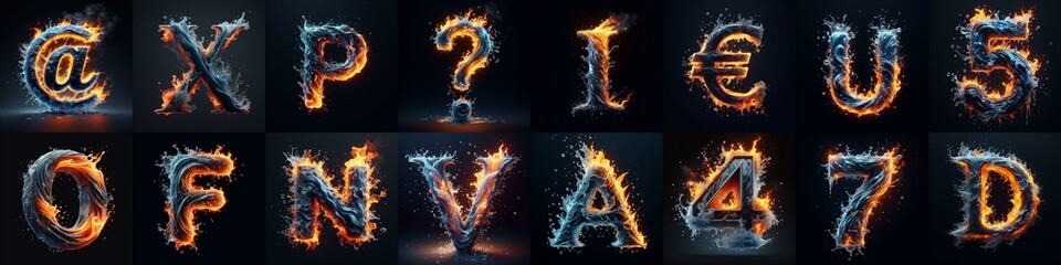 Fototapeta premium Lettering Typeface That Blends water and fire. AI generated illustration