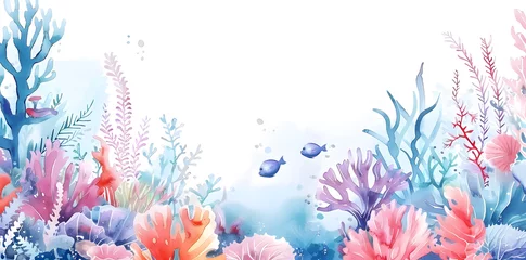 Foto op Plexiglas Colorful underwater world in watercolor style isolated on white background © Oksana