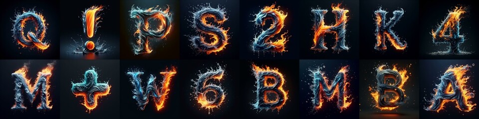Fototapeta premium Lettering Typeface That Blends water and fire. AI generated illustration