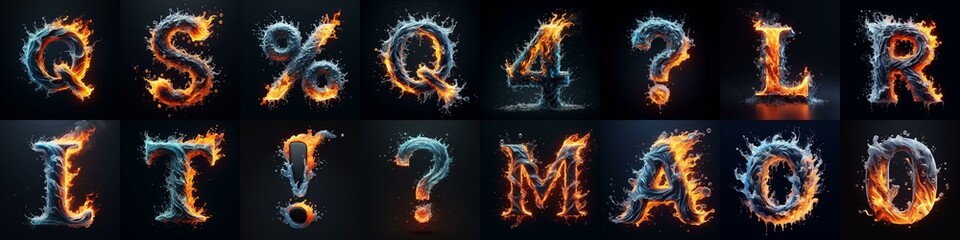 Naklejka premium Lettering Typeface That Blends water and fire. AI generated illustration