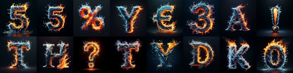 Lettering Typeface That Blends water and fire. AI generated illustration