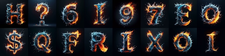 Naklejka premium Lettering Typeface That Blends water and fire. AI generated illustration