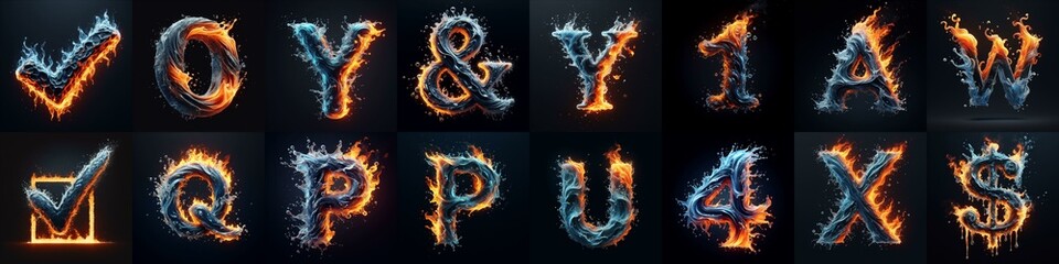 Lettering Typeface That Blends water and fire. AI generated illustration