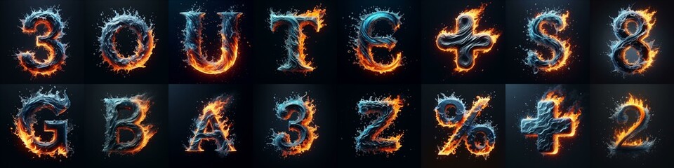 Fototapeta premium Lettering Typeface That Blends water and fire. AI generated illustration
