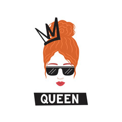 i am queen, red hair girl with crown. Vector Illustration for printing, backgrounds and packaging. Image can be used for greeting cards, posters, stickers and textile. Isolated on white background.