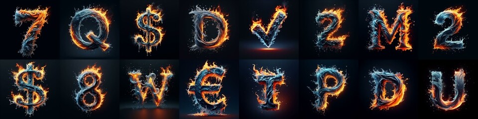 Lettering Typeface That Blends water and fire. AI generated illustration